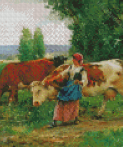 Femme Et Vaches Par Leau Julien Dupre Diamond Painting