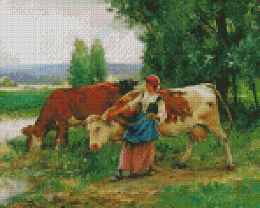 Femme Et Vaches Par Leau Julien Dupre Diamond Painting