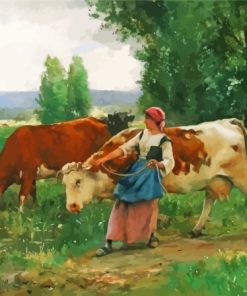 Femme Et Vaches Par Leau Julien Dupre Diamond Painting