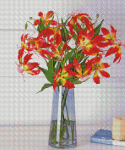 Gloriosa Lily In Glass Vase Diamond Painting