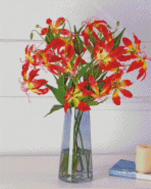 Gloriosa Lily In Glass Vase Diamond Painting