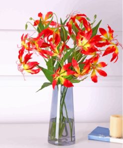 Gloriosa Lily In Glass Vase Diamond Painting