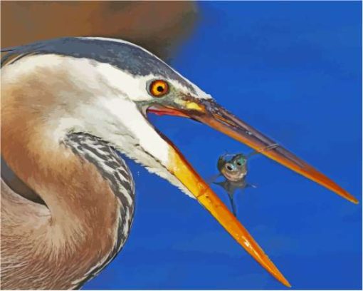 Heron And Fish Animals Diamond Painting