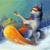 Husky Dog Skiing In Snow Diamond Painting