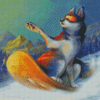 Husky Dog Skiing In Snow Diamond Painting