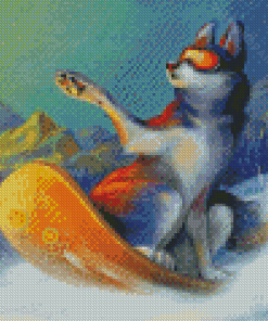 Husky Dog Skiing In Snow Diamond Painting