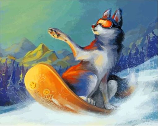 Husky Dog Skiing In Snow Diamond Painting