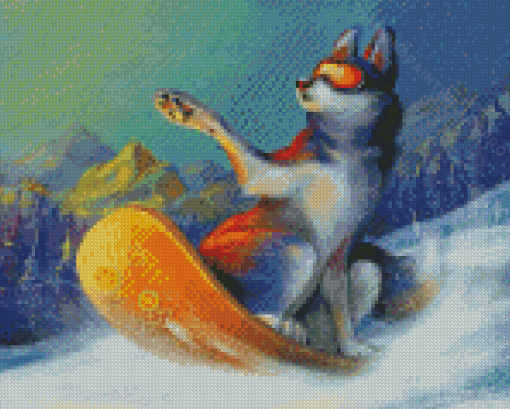 Husky Dog Skiing In Snow Diamond Painting