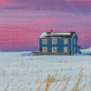 Isolated House With Pink Sky View Diamond Painting