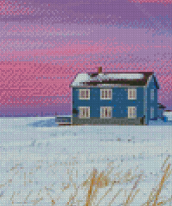 Isolated House With Pink Sky View Diamond Painting