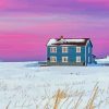 Isolated House With Pink Sky View Diamond Painting