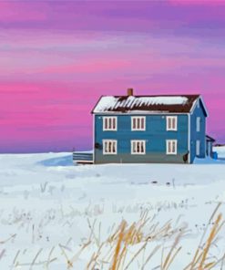 Isolated House With Pink Sky View Diamond Painting