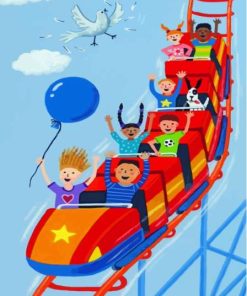 Kids Playing Roller Coaster Diamond Painting