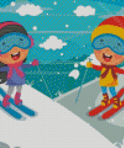 Kids Skiing Art Diamond Painting