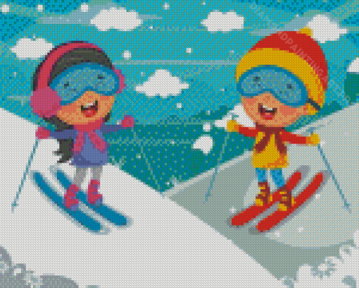 Kids Skiing Art Diamond Painting