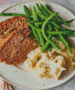 Meatloaf With Green Beans And Potato Cream Diamond Painting