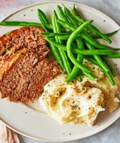 Meatloaf With Green Beans And Potato Cream Diamond Painting