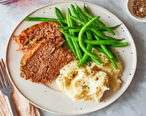 Meatloaf With Green Beans And Potato Cream Diamond Painting