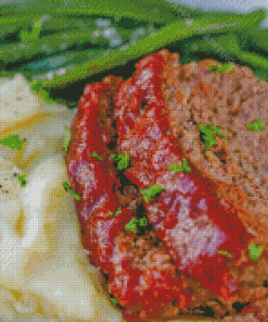 Meatloaf With Mashed Potatoes And Green Beans Diamond Painting