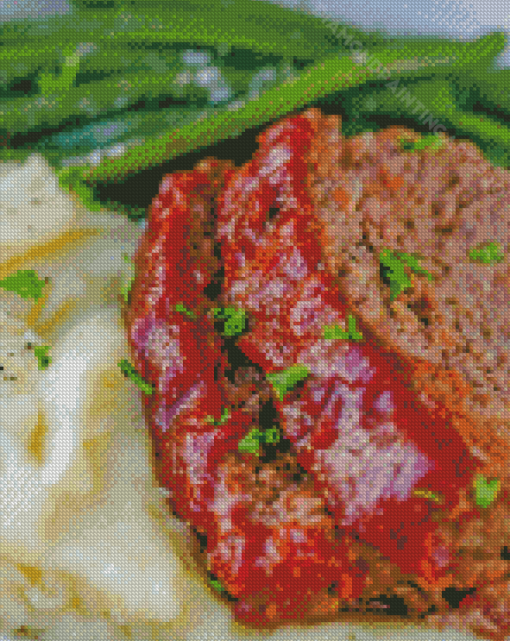 Meatloaf With Mashed Potatoes And Green Beans Diamond Painting