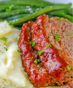 Meatloaf With Mashed Potatoes And Green Beans Diamond Painting