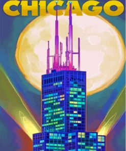 Moonlight Sears Tower Chicago Diamond Painting