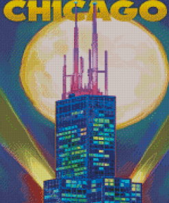 Moonlight Sears Tower Chicago Diamond Painting