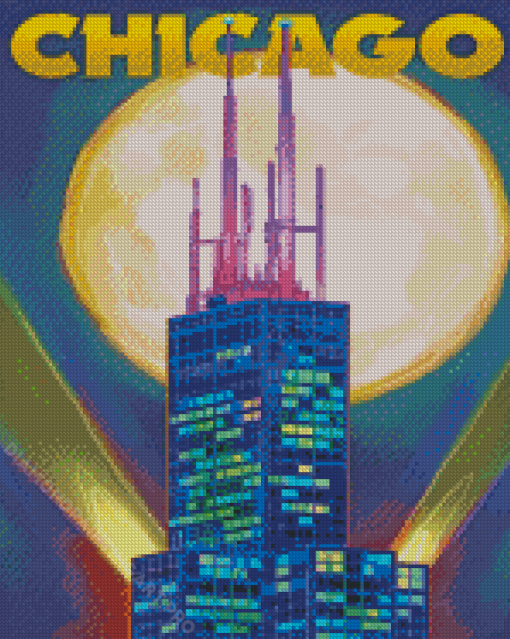 Moonlight Sears Tower Chicago Diamond Painting