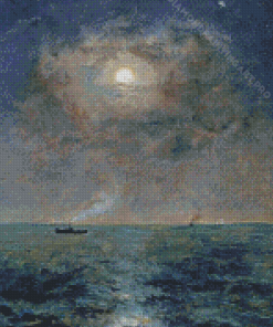 Moonlit Seascape By Alfred Stevens Diamond Painting