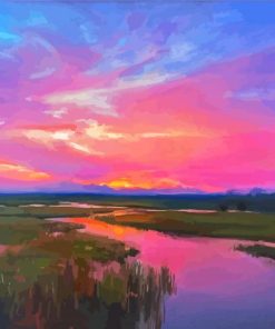 Pink Sunset Over Marsh Diamond Painting