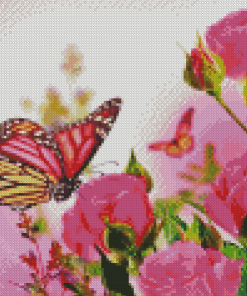 Pink Roses With Butterfly Diamond Painting