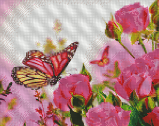 Pink Roses With Butterfly Diamond Painting