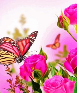 Pink Roses With Butterfly Diamond Painting