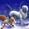 Pokemon Apsol And Eevee In Snow Diamond Painting