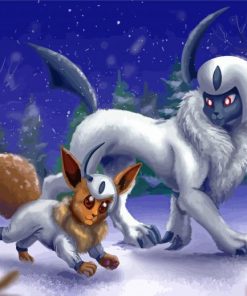 Pokemon Apsol And Eevee In Snow Diamond Painting