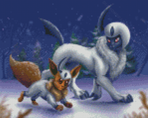 Pokemon Apsol And Eevee In Snow Diamond Painting