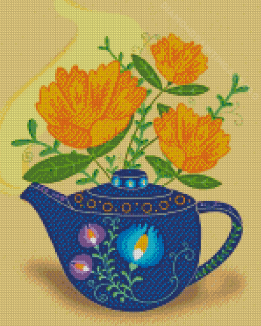 Polish Teapot With Flowers Diamond Painting