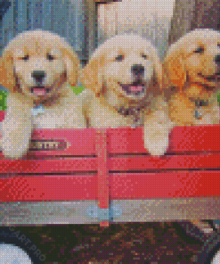 Puppies In Wagon Diamond Painting