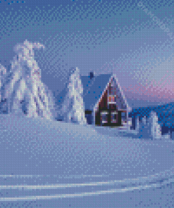 Snow Covered Trees And Wood House Diamond Painting