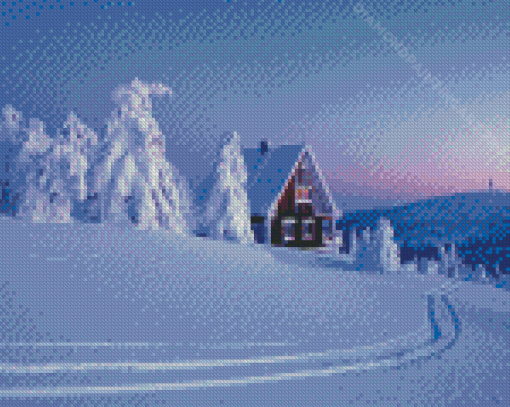 Snow Covered Trees And Wood House Diamond Painting