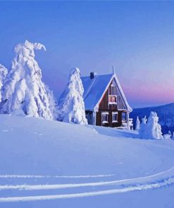 Snow Covered Trees And Wood House Diamond Painting