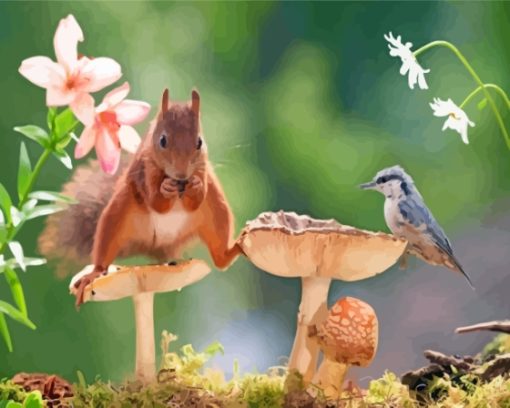 Squirrel And Bird Diamond Painting