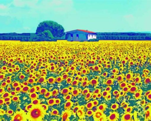 Sunflowers Tuscany Farm Diamond Painting