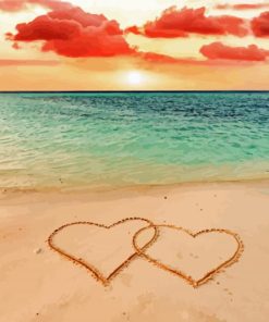 Sunset Love Hearts On Beach Diamond Painting