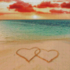 Sunset Love Hearts On Beach Diamond Painting