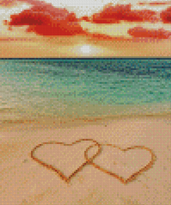 Sunset Love Hearts On Beach Diamond Painting