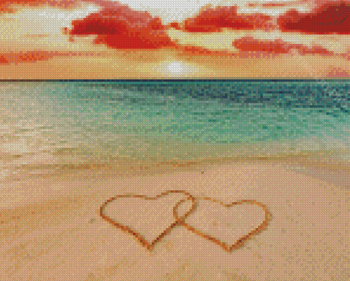 Sunset Love Hearts On Beach Diamond Painting