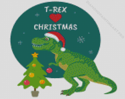 Trex Christmas Dinosaur With Hat Diamond Painting