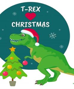 Trex Christmas Dinosaur With Hat Diamond Painting