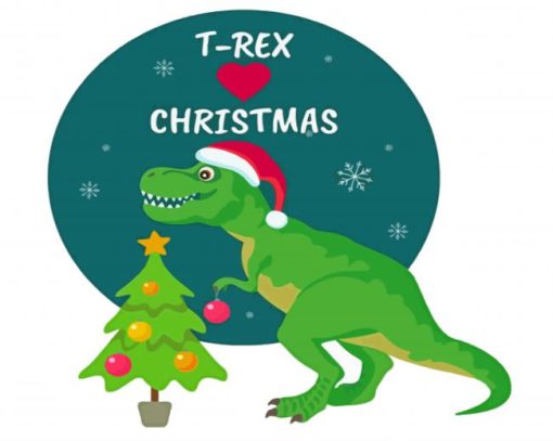 Trex Christmas Dinosaur With Hat Diamond Painting